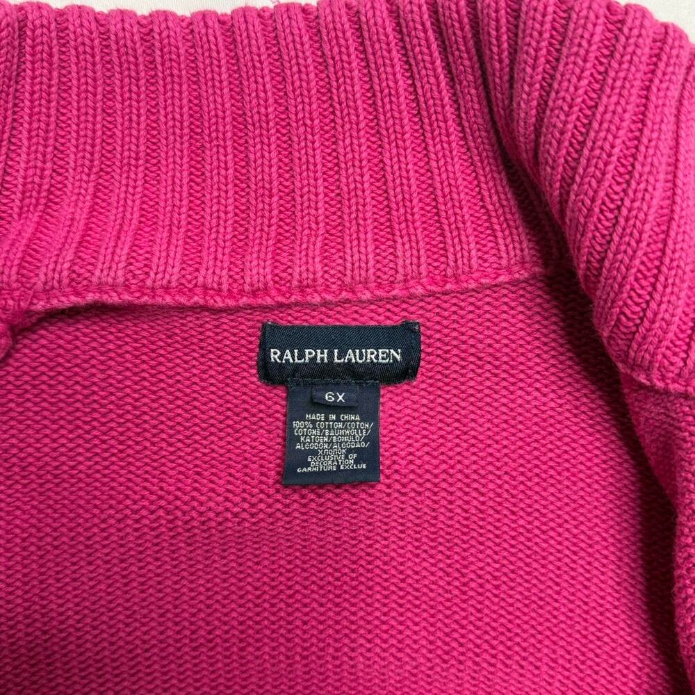 Ralph Lauren Pink Zip Sweater Girls 6X Knit Pony Logo Full Zip - Picture 6 of 8